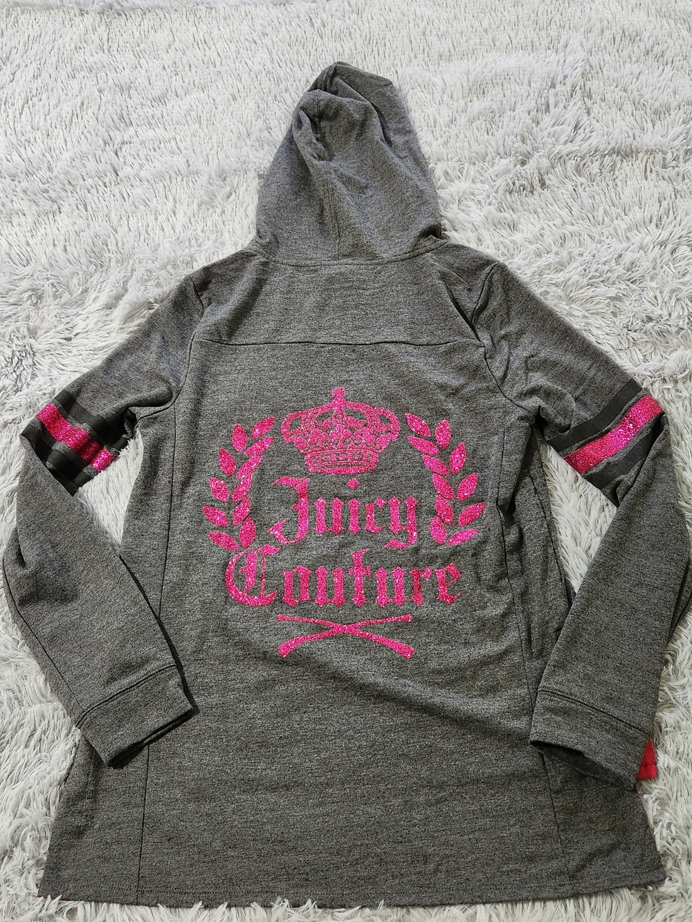 Juicy Couture Gray Pink Crown Logo Hoodie